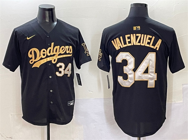 Men's Los Angeles Dodgers #34 Fernando Valenzuela Black/Gold Limited Stitched Baseball Jersey Men's Los Angeles Dodgers #34 Fernando Valenzuela Black/Gold Limited Stitched Baseball Jersey