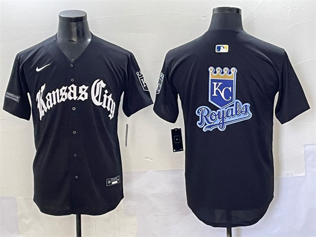 Men's Kansas City Royals Team Big Logo Black 'Gothic Crown Edition' Vapor Premier Limited Stitched Baseball Jerseyy Men's Kansas City Royals Team Big Logo Black 'Gothic Crown Edition' Vapor Premier Limited Stitched Baseball Jerseyy