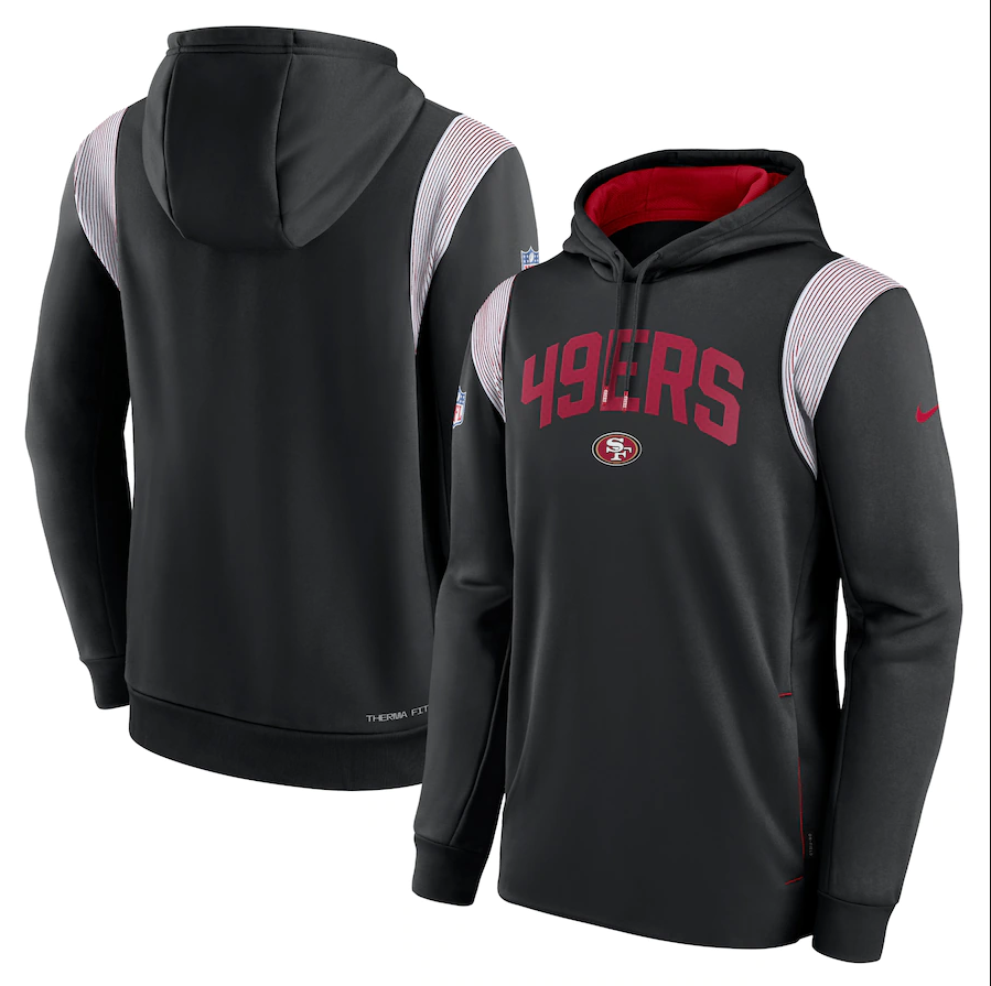Men's San Francisco 49ers Nike Black Sideline Athletic Stack Performance Pullover Hoodie