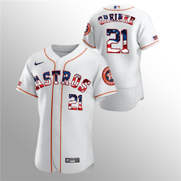 Men's Houston Astros #21 Zack Greinke White MLB 2020 Stars & Stripes Flex Base Stitched Jersey Men's Houston Astros #21 Zack Greinke White MLB 2020 Stars & Stripes Flex Base Stitched Jersey