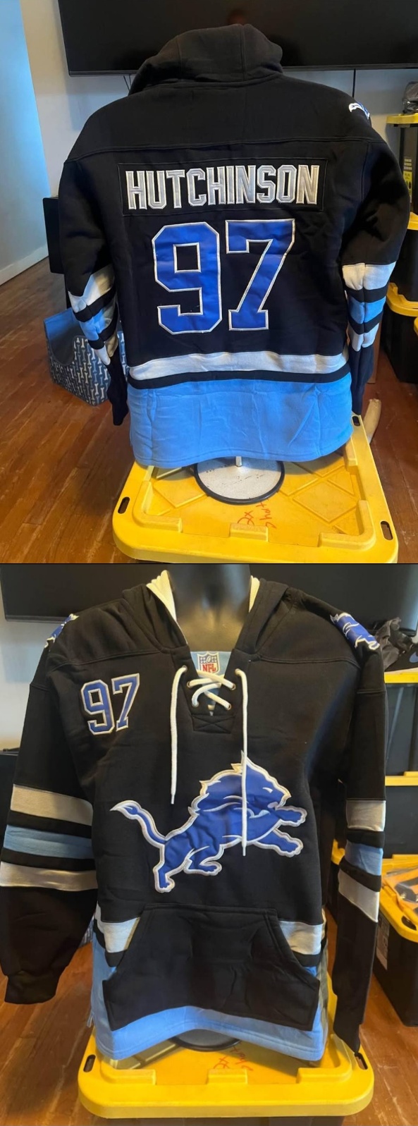 Men's Detroit Lions #97 Aidan Hutchinson Black Must-Have Lace-Up Pullover Hoodie