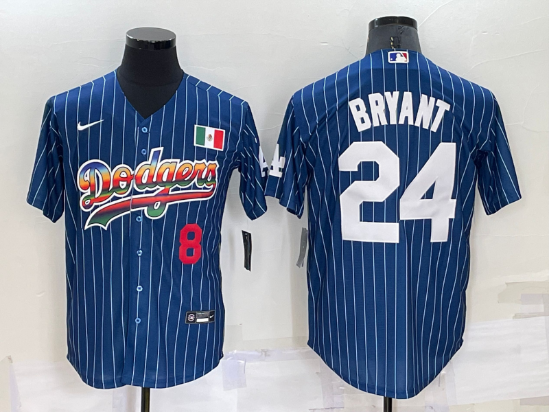 Men's Los Angeles Dodgers Front #8 Back #24 Kobe Bryant Navy Mexico Rainbow Cool Base Stitched Baseball Jersey Men's Los Angeles Dodgers Front #8 Back #24 Kobe Bryant Navy Mexico Rainbow Cool Base Stitched Baseball Jersey