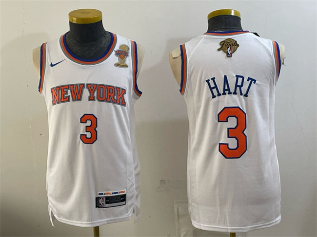 Men's New Yok Knicks #3 Josh Hart White 2026 Finals Patch & Finals Champions Patch Stitched Jersey