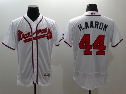 Braves #44 Hank Aaron White Flexbase Authentic Collection Stitched MLB Jersey Braves #44 Hank Aaron White Flexbase Authentic Collection Stitched MLB Jersey