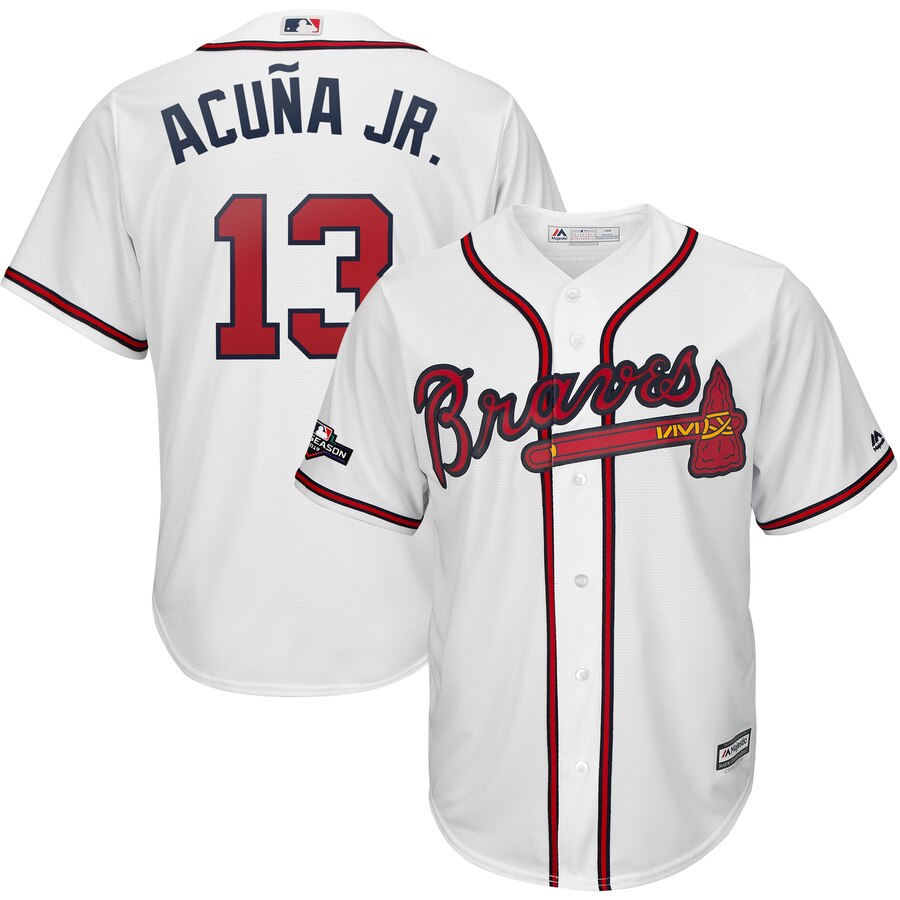 Atlanta Braves #13 Ronald Acuna Jr. Majestic 2019 Postseason Official Cool Base Player Jersey White