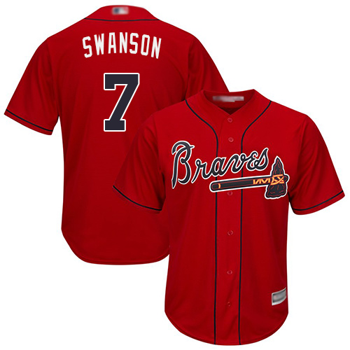 Braves #7 Dansby Swanson Red New Cool Base Stitched MLB Jersey Braves #7 Dansby Swanson Red New Cool Base Stitched MLB Jersey