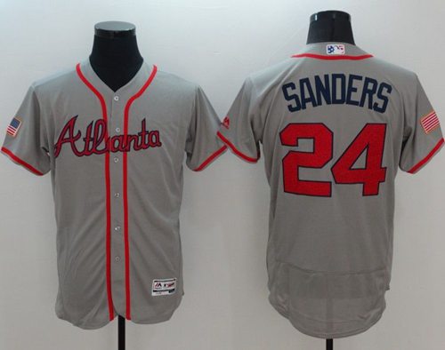 Braves #24 Deion Sanders Grey Fashion Stars & Stripes Flexbase Authentic Stitched MLB Jersey Braves #24 Deion Sanders Grey Fashion Stars & Stripes Flexbase Authentic Stitched MLB Jersey