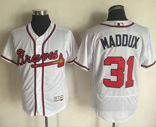 Braves #31 Greg Maddux White Flexbase Authentic Collection Stitched MLB Jersey Braves #31 Greg Maddux White Flexbase Authentic Collection Stitched MLB Jersey