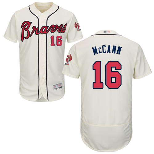 Braves #16 Brian McCann Cream Flexbase Authentic Collection Stitched MLB Jersey Braves #16 Brian McCann Cream Flexbase Authentic Collection Stitched MLB Jersey