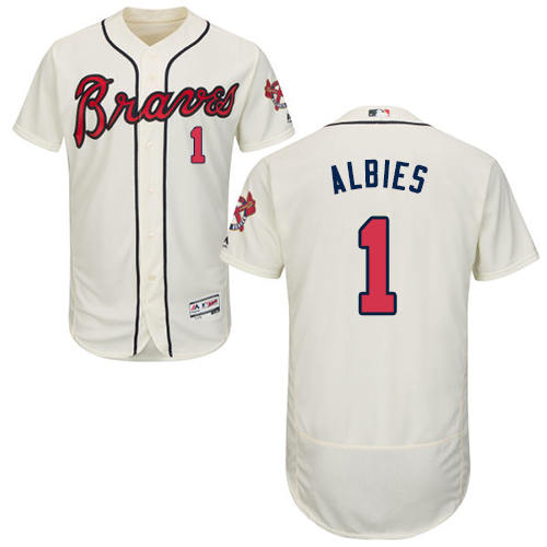 Braves #1 Ozzie Albies Cream Flexbase Authentic Collection Stitched MLB Jersey Braves #1 Ozzie Albies Cream Flexbase Authentic Collection Stitched MLB Jersey