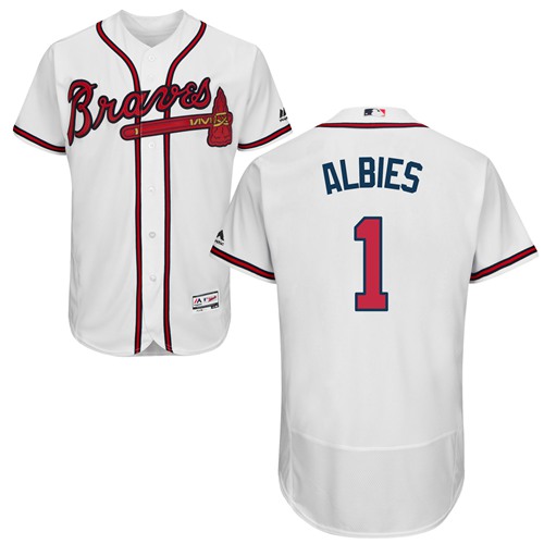 Braves #1 Ozzie Albies White Flexbase Authentic Collection Stitched MLB Jersey Braves #1 Ozzie Albies White Flexbase Authentic Collection Stitched MLB Jersey