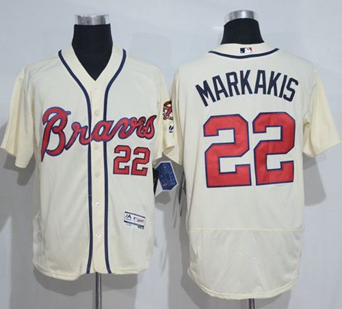 Braves #22 Nick Markakis Cream Flexbase Authentic Collection Stitched MLB Jersey Braves #22 Nick Markakis Cream Flexbase Authentic Collection Stitched MLB Jersey