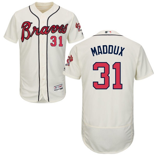 Braves #31 Greg Maddux Cream Flexbase Authentic Collection Stitched MLB Jersey Braves #31 Greg Maddux Cream Flexbase Authentic Collection Stitched MLB Jersey