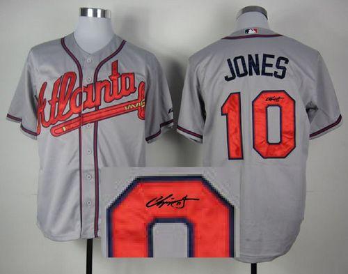 Braves #10 Chipper Jones Grey Cool Base Autographed Stitched MLB Jersey Braves #10 Chipper Jones Grey Cool Base Autographed Stitched MLB Jersey
