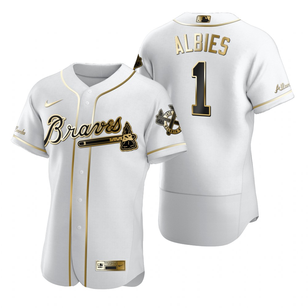 Atlanta Braves #1 Ozzie Albies White Nike Men's Authentic Golden Edition MLB Jersey Atlanta Braves #1 Ozzie Albies White Nike Men's Authentic Golden Edition MLB Jersey