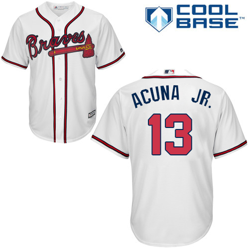 Braves #13 Ronald Acuna Jr. White New Cool Base Stitched MLB Jersey Braves #13 Ronald Acuna Jr. White New Cool Base Stitched MLB Jersey