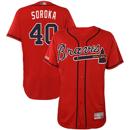 Braves #40 Mike Soroka Red Flexbase Authentic Collection Stitched MLB Jersey Braves #40 Mike Soroka Red Flexbase Authentic Collection Stitched MLB Jersey