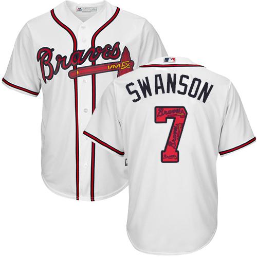 Braves #7 Dansby Swanson White Team Logo Fashion Stitched MLB Jersey Braves #7 Dansby Swanson White Team Logo Fashion Stitched MLB Jersey