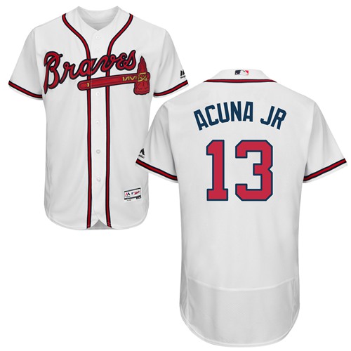 Braves #13 Ronald Acuna Jr. White Flexbase Authentic Collection Stitched MLB Jersey Braves #13 Ronald Acuna Jr. White Flexbase Authentic Collection Stitched MLB Jersey