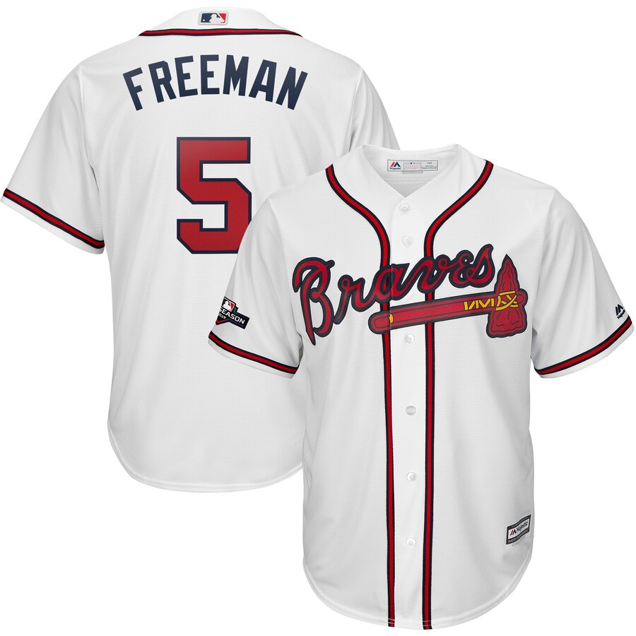 Atlanta Braves #5 Freddie Freeman Majestic 2019 Postseason Official Cool Base Player Jersey White Atlanta Braves #5 Freddie Freeman Majestic 2019 Postseason Official Cool Base Player Jersey White