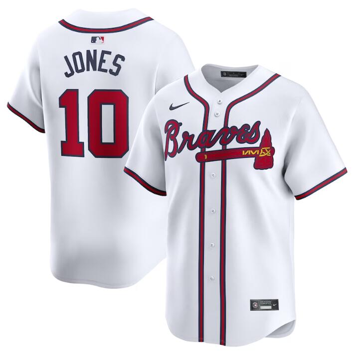 Men's Atlanta Braves #10 Chipper Jones White 2024 Home Limited Stitched Baseball Jersey Men's Atlanta Braves #10 Chipper Jones White 2024 Home Limited Stitched Baseball Jersey