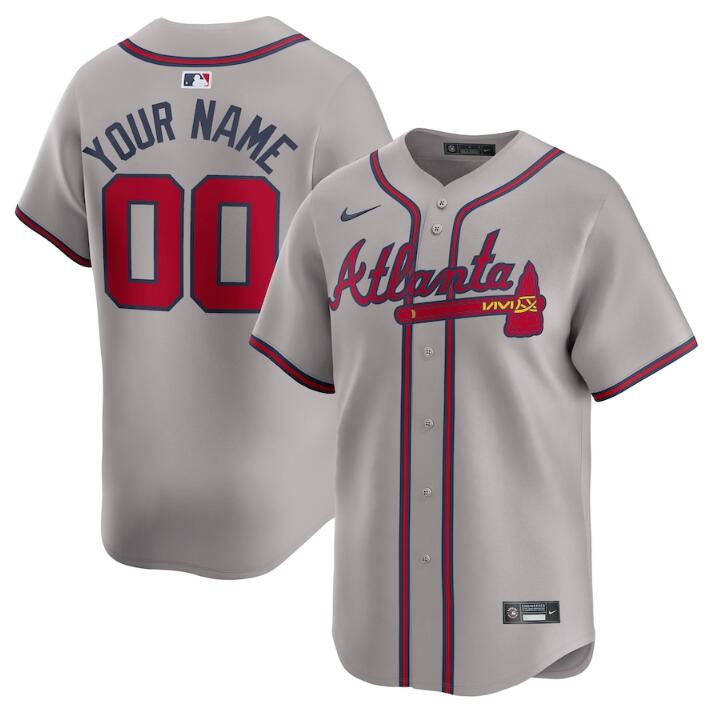 Men's Atlanta Braves Active Player Custom Grey 2024 Away Limited Stitched Baseball Jersey Men's Atlanta Braves Active Player Custom Grey 2024 Away Limited Stitched Baseball Jersey