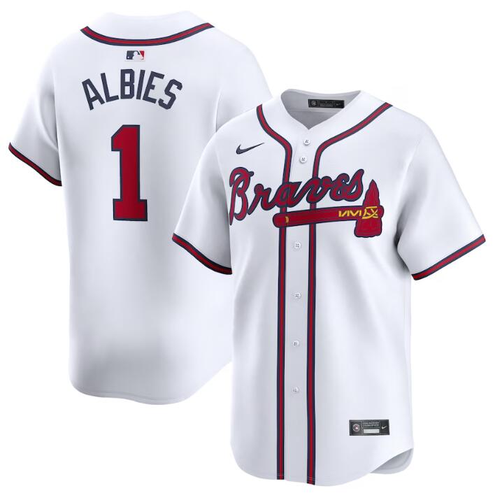 Men's Atlanta Braves #1 Ozzie Albies White 2024 Home Limited Stitched Baseball Jersey Men's Atlanta Braves #1 Ozzie Albies White 2024 Home Limited Stitched Baseball Jersey