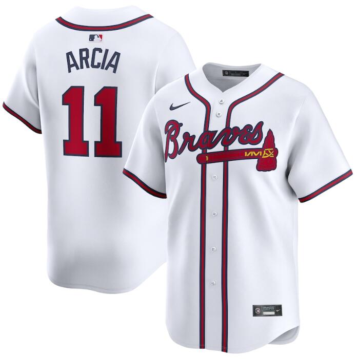 Men's Atlanta Braves #11 Orlando Arcia White 2024 Home Limited Stitched Baseball Jersey Men's Atlanta Braves #11 Orlando Arcia White 2024 Home Limited Stitched Baseball Jersey