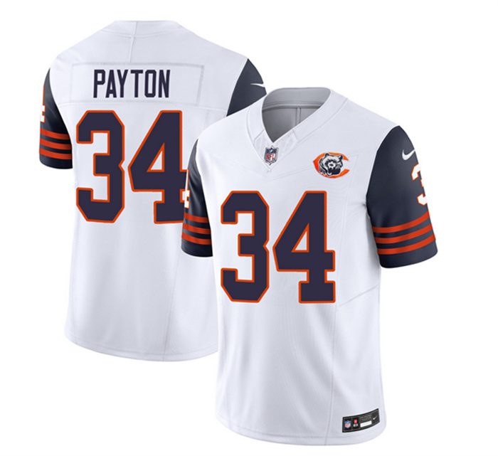 Men's Chicago Bears #34 Walter Payton White/Navy 2023 F.U.S.E. Throwback Limited Stitched Football Jersey Men's Chicago Bears #34 Walter Payton White/Navy 2023 F.U.S.E. Throwback Limited Stitched Football Jersey