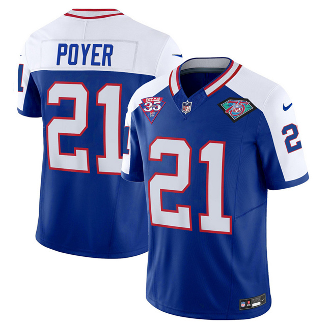 Men's Buffalo Bills #21 Jordan Poyer Blue/White 2023 F.U.S.E. 75th Anniversary Throwback Vapor Untouchable Limited Stitched Jersey