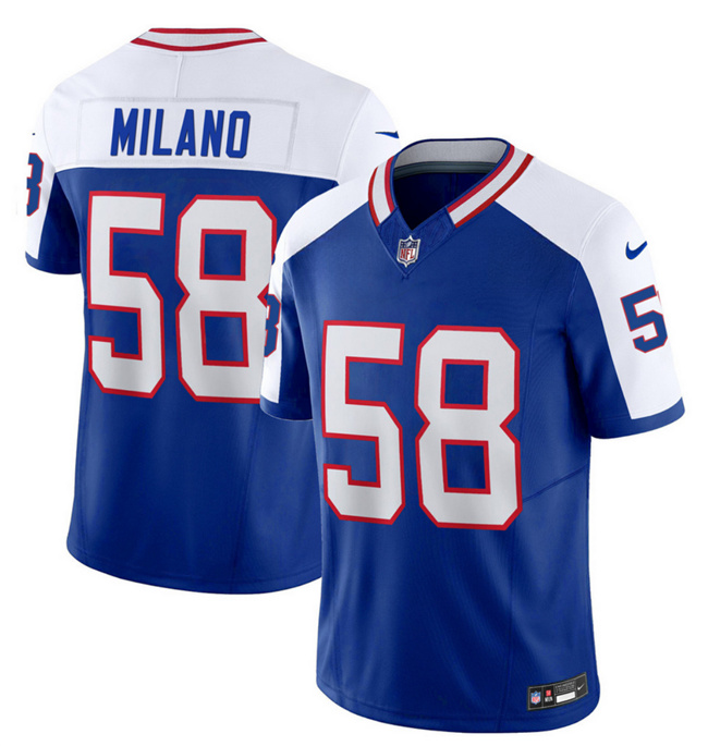 Men's Buffalo Bills #58 Matt Milano Blue/White 2023 F.U.S.E. Throwback Vapor Untouchable Limited Stitched Jersey Men's Buffalo Bills #58 Matt Milano Blue/White 2023 F.U.S.E. Throwback Vapor Untouchable Limited Stitched Jersey