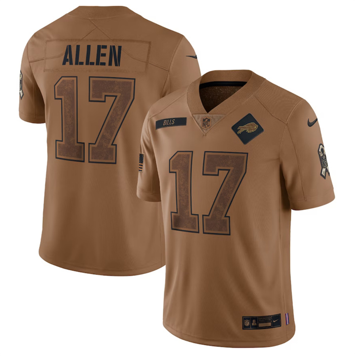 Men's Buffalo Bills #17 Josh Allen 2023 Brown Salute To Service Limited Football Jersey