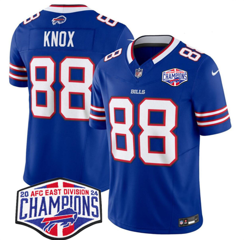 Men's Buffalo Bills #88 Dawson Knox Royal F.U.S.E. 2024 AFC East Division Champions Vapor Limited Stitched Football Jersey Men's Buffalo Bills #88 Dawson Knox Royal F.U.S.E. 2024 AFC East Division Champions Vapor Limited Stitched Football Jersey