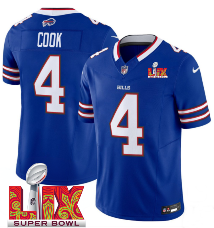 Men's Buffalo Bills #4 James Cook Royal F.U.S.E. 24/25 Super Bowl LIX Vapor Untouchable Limited Stitched Football Jersey