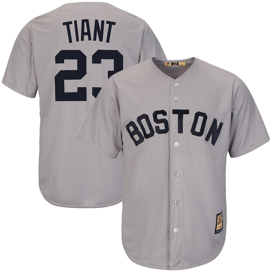 Boston Red Sox #23 Luis Tiant Majestic Cooperstown Collection Cool Base Player Jersey Gray Boston Red Sox #23 Luis Tiant Majestic Cooperstown Collection Cool Base Player Jersey Gray