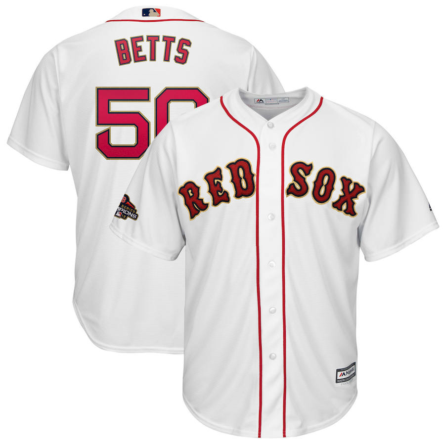 Boston Red Sox #50 Mookie Betts Majestic 2019 Gold Program Cool Base Player Jersey White Boston Red Sox #50 Mookie Betts Majestic 2019 Gold Program Cool Base Player Jersey White