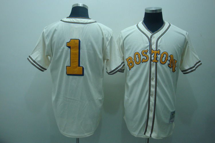 Mitchell And Ness Red Sox #1 Bobby Doerr Cream Stitched MLB Throwback Jersey Mitchell And Ness Red Sox #1 Bobby Doerr Cream Stitched MLB Throwback Jersey