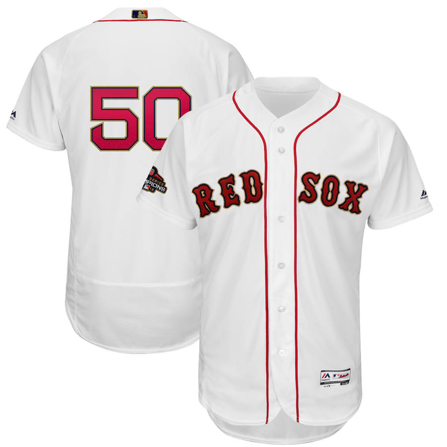 Boston Red Sox #50 Mookie Betts Majestic 2019 Gold Program Flex Base Player Jersey White Boston Red Sox #50 Mookie Betts Majestic 2019 Gold Program Flex Base Player Jersey White
