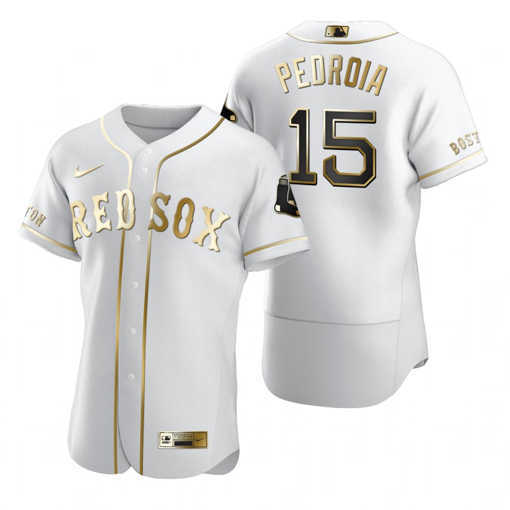 Boston Red Sox #15 Dustin Pedroia White Nike Men's Authentic Golden Edition MLB Jersey Boston Red Sox #15 Dustin Pedroia White Nike Men's Authentic Golden Edition MLB Jersey