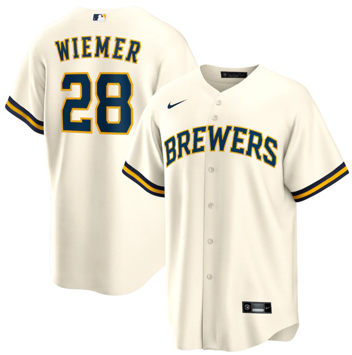 Men's Milwaukee Brewers #28 Joey Wiemer Cream Cool Base Stitched Jersey Men's Milwaukee Brewers #28 Joey Wiemer Cream Cool Base Stitched Jersey