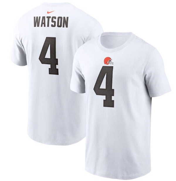 Men's Cleveland Browns #4 Deshaun Watson 2022 White Name & Number T-Shirt Men's Cleveland Browns #4 Deshaun Watson 2022 White Name & Number T-Shirt