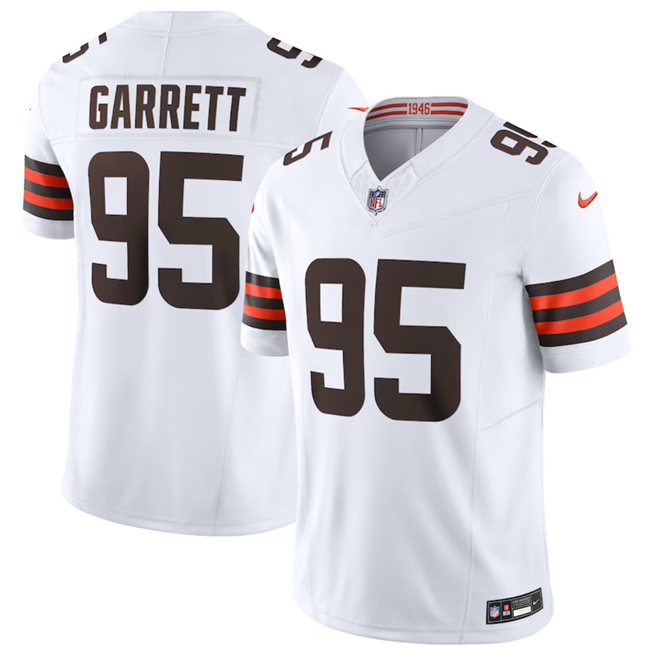 Men's Cleveland Browns #95 Myles Garrett White 2023 F.U.S.E. Vapor Untouchable Limited Stitched Jersey Men's Cleveland Browns #95 Myles Garrett White 2023 F.U.S.E. Vapor Untouchable Limited Stitched Jersey