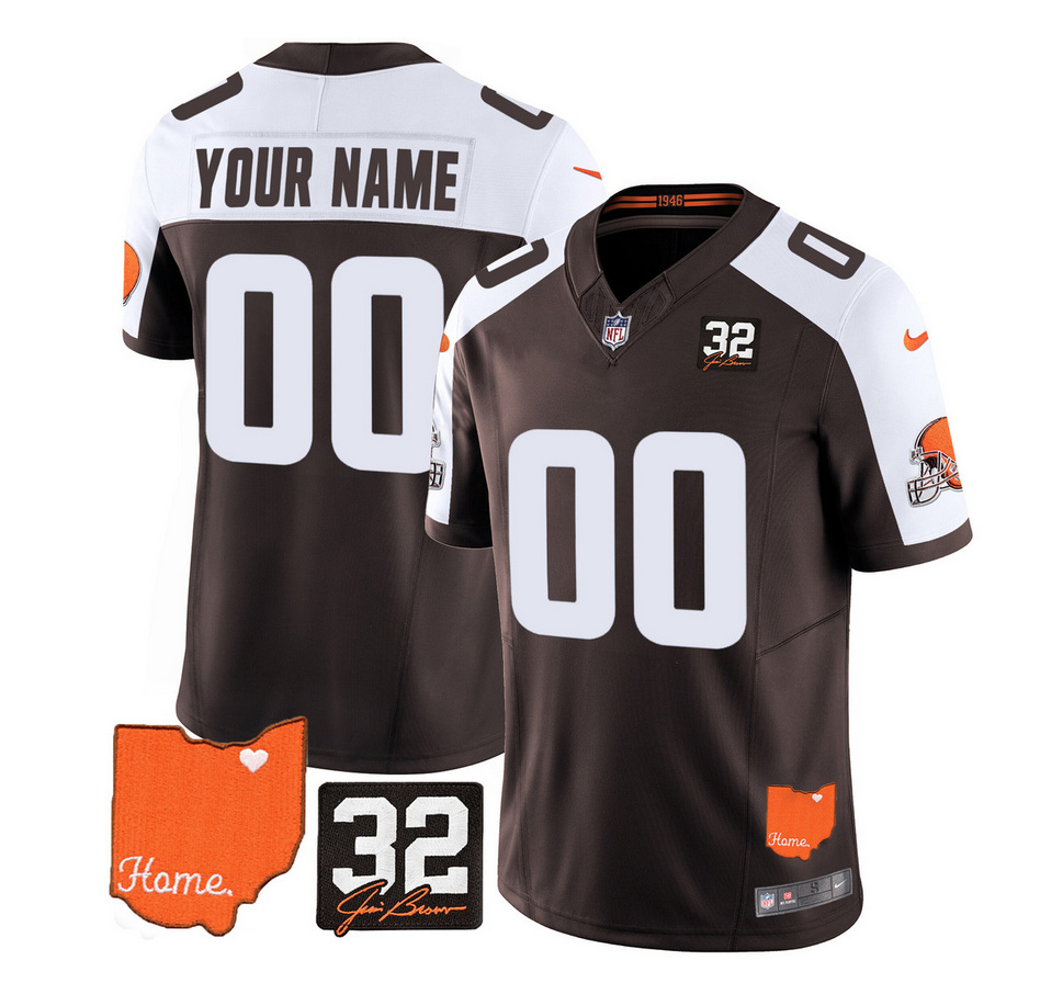 Men's Cleveland Browns Active Player Custom Brown/White 2023 F.U.S.E. With Jim Brown Memorial Patch Vapor Untouchable Limited Stitched Jersey Men's Cleveland Browns Active Player Custom Brown/White 2023 F.U.S.E. With Jim Brown Memorial Patch Vapor Untouchable Limited Stitched Jersey