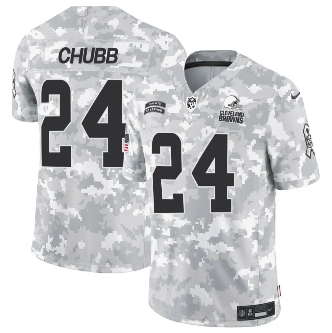 Men's Cleveland Browns #24 Nick Chubb 2024 F.U.S.E Arctic Camo Salute to Service Limited Stitched Football Jersey Men's Cleveland Browns #24 Nick Chubb 2024 F.U.S.E Arctic Camo Salute to Service Limited Stitched Football Jersey