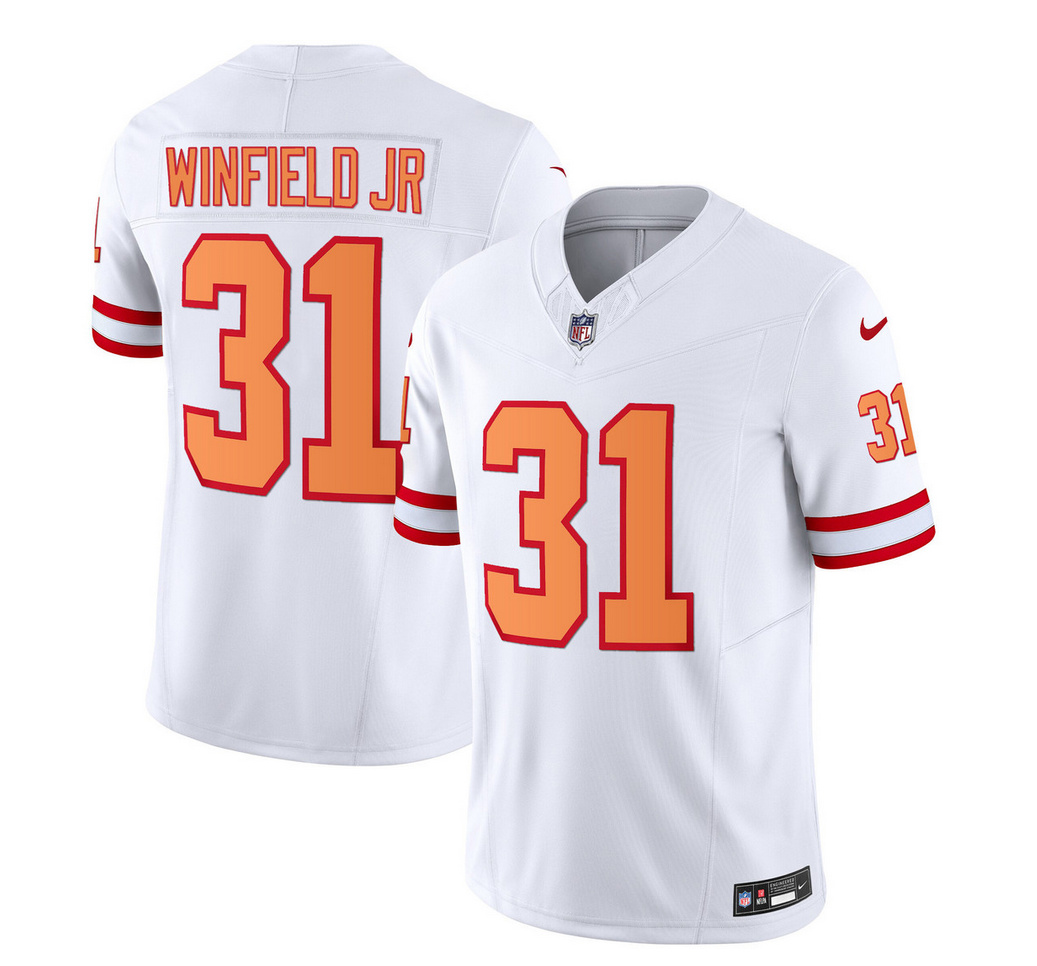 Men's Tampa Bay Buccaneers #31 Antoine Winfield Jr. 2023 F.U.S.E. White Throwback Limited Stitched Jersey Men's Tampa Bay Buccaneers #31 Antoine Winfield Jr. 2023 F.U.S.E. White Throwback Limited Stitched Jersey