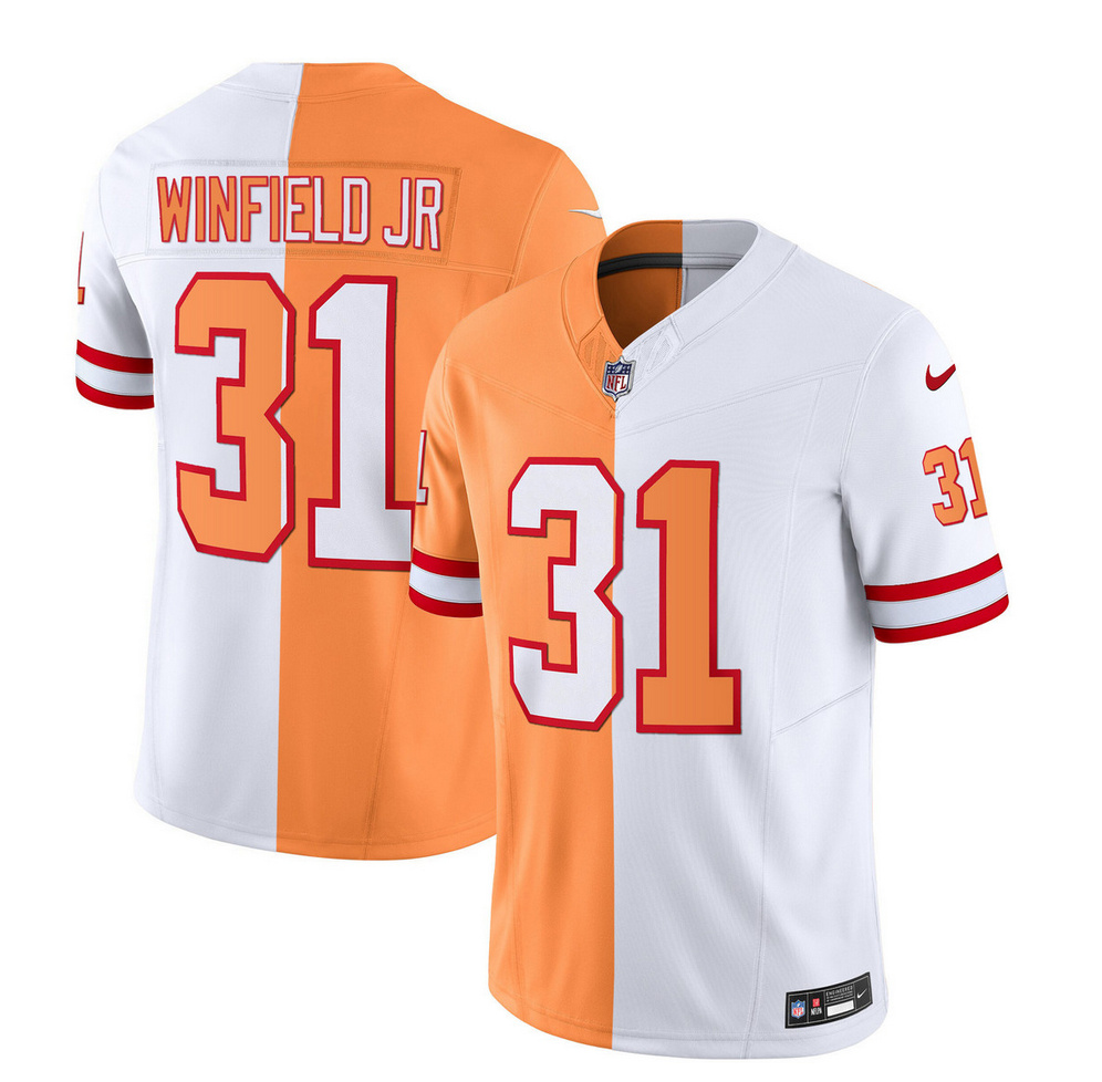 Men's Tampa Bay Buccaneers #31 Antoine Winfield Jr. 2023 F.U.S.E. White/Gold Split Throwback Limited Stitched Jersey Men's Tampa Bay Buccaneers #31 Antoine Winfield Jr. 2023 F.U.S.E. White/Gold Split Throwback Limited Stitched Jersey