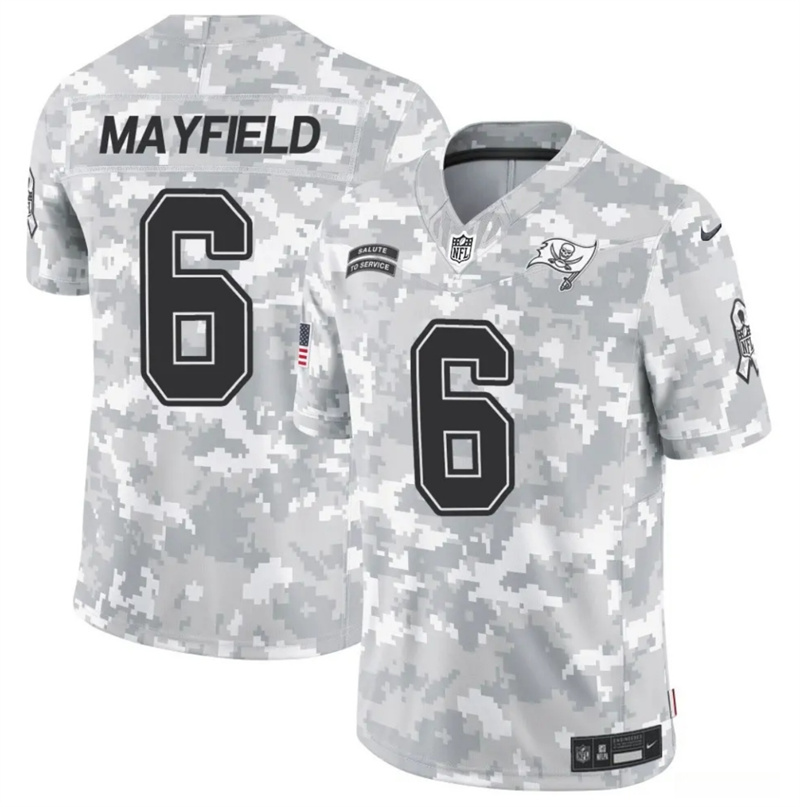 Men's Tampa Bay Buccaneers #6 Baker Mayfield 2024 F.U.S.E Arctic Camo Salute to Service Limited Stitched Football Jersey Men's Tampa Bay Buccaneers #6 Baker Mayfield 2024 F.U.S.E Arctic Camo Salute to Service Limited Stitched Football Jersey