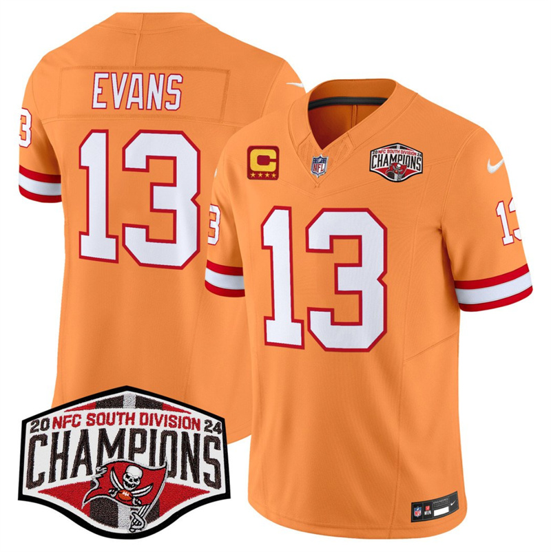 Men's Tampa Bay Buccaneers #13 Mike Evans Orange F.U.S.E. 2024 NFC South Champions With 4-Star C Patch Limited Stitched Jersey Men's Tampa Bay Buccaneers #13 Mike Evans Orange F.U.S.E. 2024 NFC South Champions With 4-Star C Patch Limited Stitched Jersey