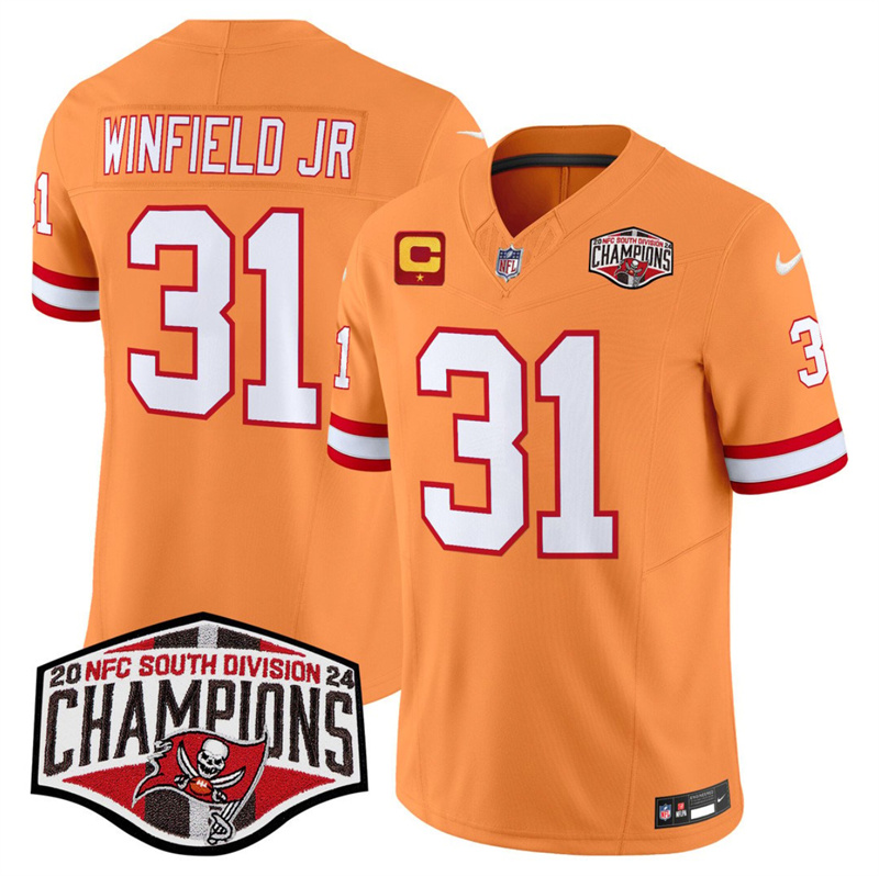 Men's Tampa Bay Buccaneers #31 Antoine Winfield Jr. Orange F.U.S.E. 2024 NFC South Champions With 1-Star C Patch Limited Stitched Jersey Men's Tampa Bay Buccaneers #31 Antoine Winfield Jr. Orange F.U.S.E. 2024 NFC South Champions With 1-Star C Patch Limited Stitched Jersey