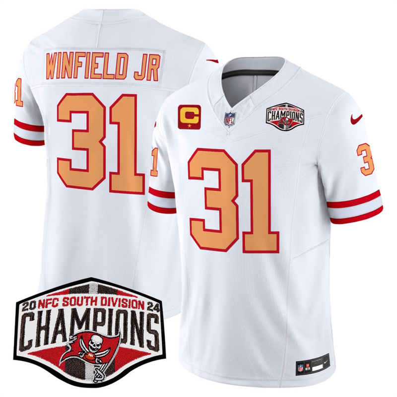 Men's Tampa Bay Buccaneers #31 Antoine Winfield Jr. White F.U.S.E. 2024 NFC South Champions With 1-Star C Patch Limited Stitched Jersey Men's Tampa Bay Buccaneers #31 Antoine Winfield Jr. White F.U.S.E. 2024 NFC South Champions With 1-Star C Patch Limited Stitched Jersey